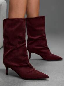 CUCCOO SZL Women's Fashion Pointed Stiletto Boots - Burgundy - View 2