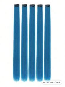 5PCS Blue Hair Clips Extensions, Women Synthetic Fiber Wigs, Can Match Various Hairstyles Without Going To Salon, Suitable For Daily Use And Parties - blue - View 12