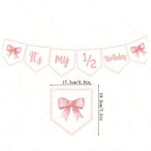 1set 1/2 Birthday Bow Crown High Chair Banner Set, 6 Months Old Girl Decoration, Pink Ribbon Bow Banner, Cake Smash Photo Prop - Pink - View 7