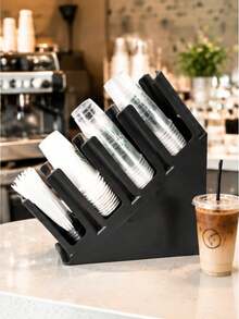1pc Plastic Cup Dispenser Holder, Multi Grid Slant Cup Storage Rack For Coffee Milk Tea Shop Counter Disposable Paper Cup Organizer - multicolor - View 6