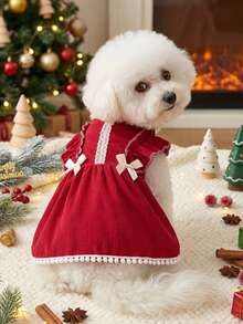 Petsin Christmas Party Red Ruffle Edge Pet Skirt - Red - View 2