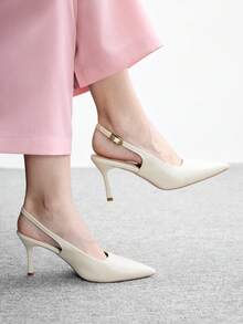 CUCCOO BIZCHIC Women's Pointed-Toe Stiletto Heels, Off-White, With Back Straps And Open Back, Versatile For Everyday Wear And Commuting To Work. - subbeige - View 2