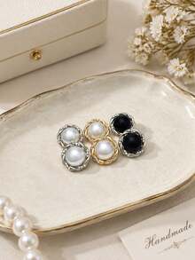 1 Pack 10 Pieces Twist‑Edge Pearl Rhinestone Inlaid Round Metal Buttons Versatile Decorative Fasteners For Women Sweaters Fur Coats Outerwear Hand‑Sewn Clothing Accessories - 10pcs - View 6