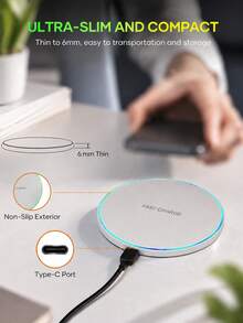 Teckwe Untuk Smartphone, Alas Pengisi Daya Nirkabel Cepat Qi, Stasiun Pengisian Daya Nirkabel Bulat dengan Lampu LED Gradien. Pengisi Daya Nirkabel Portabel untuk Ponsel - MultiWarna - View 4