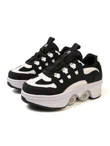 Unisex 4-Wheel Roller Skates With Buckle Closure - Black - View 7