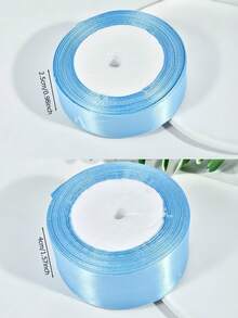 1 Roll 22m Blue Handmade Rose Satin Ribbon, 22mLong Polyester Packaging Ribbon, Home Decor, SceneDecor, Theme Party Decor - Blue - View 7