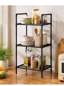 1pc Space-Saving Tall Metal Storage Rack, Bathroom Shelf, Shower Caddy, Multi-Tier Floor Standing Bathroom Organizer, Bookshelf, Storage Shelf, Movable, Easy Assembly, Suitable For Bathroom, Kitchen, Office, Study, Living Room, Holiday Gift - Multicolor - View 3
