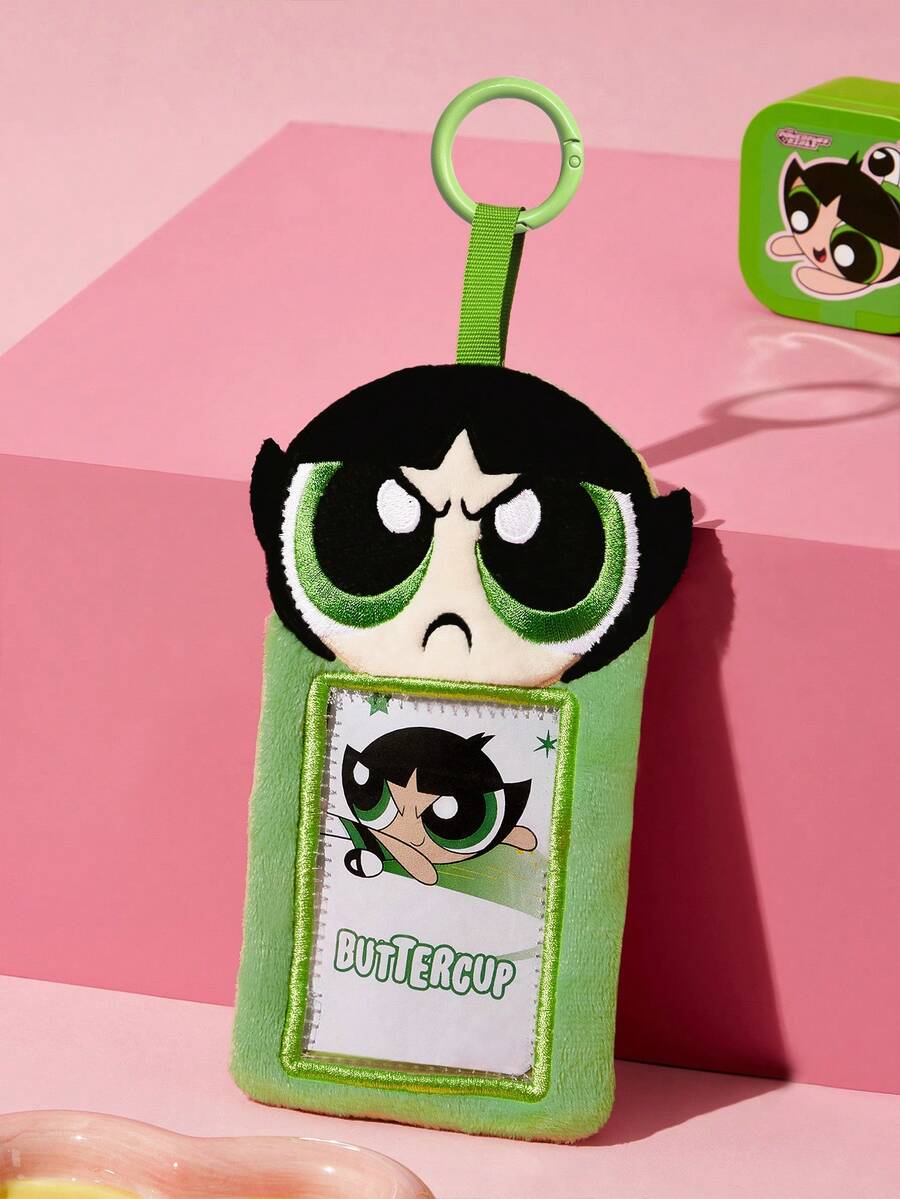 THE POWERPUFF GIRLS X SHEIN Grass Green Animation Card Bag, Three-Dimensional Hair Shape, Suitable For Putting Idou Small Cards, Work Cards, Campus Cards, Transportation Cards, Etc., Transparent PVC Window Design, Can Be Hung On The Bag - Powerpuff Girls - View 1