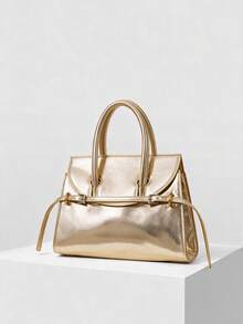 MOTF PREMIUM WOMEN'S FASHION SHINY GOLD HANDBAG WITH DELICATE STRAP BUCKLE FOR DAILY USE, COMMUTING, SHOPPING, FESTIVALS, PARTIES, PARTIES - Gold - View 2