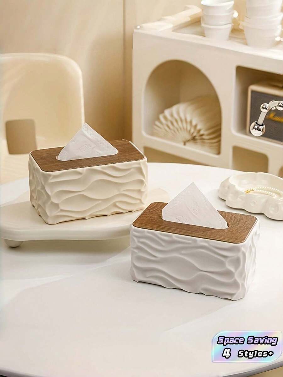 1 PC Minimalist Tissue Box Holder With Polished Lid Durable Space Saving Easy Clean Non Slip Base Practical Home Decor For Bathroom Living Room Countertop Desk Office Sturdy Organization Solution Must Have Accessory - Black - View 1