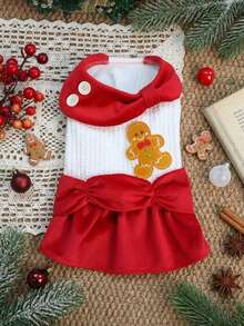 PETSIN Christmas Gingerbread Dog Dress Cute Bow Pet Holiday Costume Winter Outfit For Small Cat Puppy - White - View 5