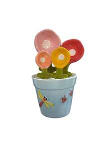 Ceramic Measuring Spoon Set, Attractive Dragonfly & Flower Shapes, Marked With Scales For Salt & Sugar Measurement, Comes With Storage Base, Ideal For Home Kitchen & Baking - Multicolor - View 6