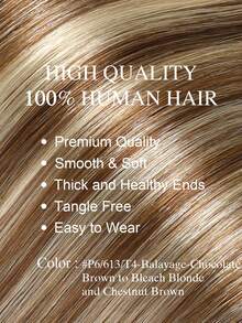 10片裝 25克 Balayage Remy #P6/613/T4 巧克力棕至栗棕與漂染金髮色 22英吋貼片式接髮 柔軟絲滑直髮 真人真髮 自然貼片接髮 女款 - S6/613T4 - 查看 2