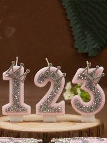 1pc Crown Crystal Silver-Pink Creative Number 0-9 Candles For Birthday Party Pink Glittering Number Birthday Candle With Silver Edge And Rhinestones - Multicolor - View 3