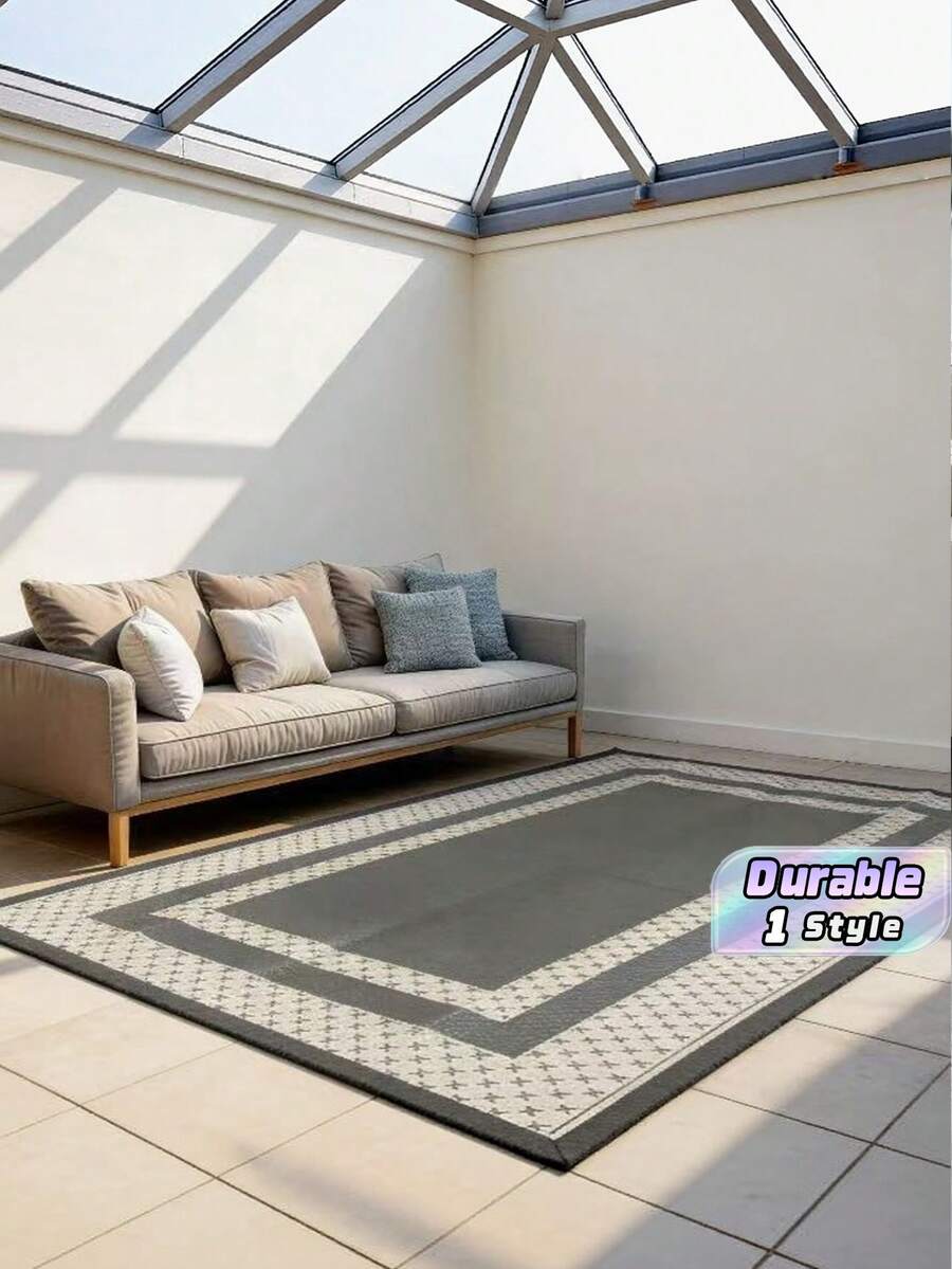 5ft X 8ft Waterproof Outdoor Rug, Reversible Plastic Straw Indoor Outdoor Patio Carpet For RV, Porch, Deck, Backyard, Camper, Balcony, Picnic, Grey And White - multicolor - View 1