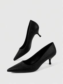 Sleekvia Women's New Pointed Toe Black High Heel Pumps, Elegant For Dating, Commuting And Party Wear Kitten Heels Fall Shoes - jet black - View 9