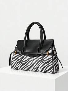 MOTF PREMIUM WOMEN'S FASHION ZEBRA PATTERN HANDBAG, EXQUISITE STRAP BUCKLE, RETRO SPLICING CONTRASTING COLORS, FOR DAILY, COMMUTING, SHOPPING, FESTIVALS - zebra pattern - View 2