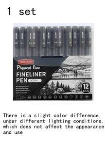 12 Pens / Box, Fine Line Needle Pen, Art Special Hand-Drawn Drawing Sketch Pen, Student Use, Waterproof, Sketch, Drawing, Drawing, Set Of Neutral Pens - Black - View 6