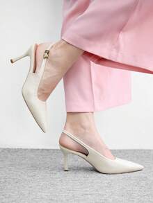 CUCCOO BIZCHIC Women's Pointed-Toe Stiletto Heels, Off-White, With Back Straps And Open Back, Versatile For Everyday Wear And Commuting To Work. - subbeige - View 5