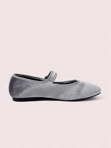 CUCCOO DOLLMOD Women's Shoes, Gray, Round Toe, Velvet Texture, Flat Mary Jane Shoes, With Metal Buckle, Sweet, Cute, Comfortable, Simple And Elegant - Grey - View 5