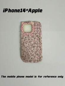 Kawaii Fluffy Pink Leopard Print Phone Case, 3D Cute Cat Face Design Soft Fuzzy Warm Winter Shock‑Absorbing Phone Cover Compatible With Iphone - Multicolor - View 17
