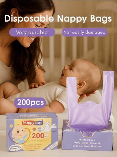 1 Box = 100/200 Pcs, Portable Desktop Garbage Bag, Diaper Portable Plastic Bag, Deodorant Diaper Storage Bag, Baby Diaper Bucket Replacement Bag.