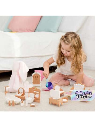 1:12 Scale Doll House Furniture Set, Including Living Room, Kitchen, Bedroom And Bathroom Miniature Models, Plastic Toys Suitable For Girls Aged 3-8-Role Playing Housekeeping Series, Doll Kitchen, Doll, Doll Toy