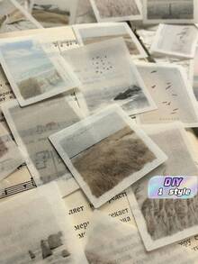 1 Pack 50pcs Landscape Poetry Washi Stickers DIY Scrapbook Journaling Material Decals, Decorative Paper Sheets, Scrapbooking, Wall Decor, Back To School - DT238 Poetry and Distant Places - View 1