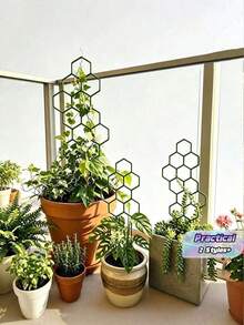 3/6 Piece Plant Climbing Support With Honeycomb Design, Plastic Rust-Resistant Shelf, Suitable For Vine Plants In Pots And Flowers, Lightweight, Foldable, Space-Saving, For Indoor/Outdoor Use In Garden, Balcony, And Patio, Multi-Purpose - One Size Fits All - View 1