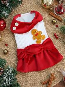 PETSIN Christmas Gingerbread Dog Dress Cute Bow Pet Holiday Costume Winter Outfit For Small Cat Puppy - White - View 3
