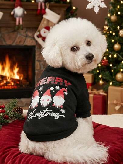 PETSIN 1 Pc Pet Christmas Cat Dog Universal Cute Christmas Goblin Merry Christmas English Printed Pattern Black Fleece Warm And Comfortable Dog Christmas