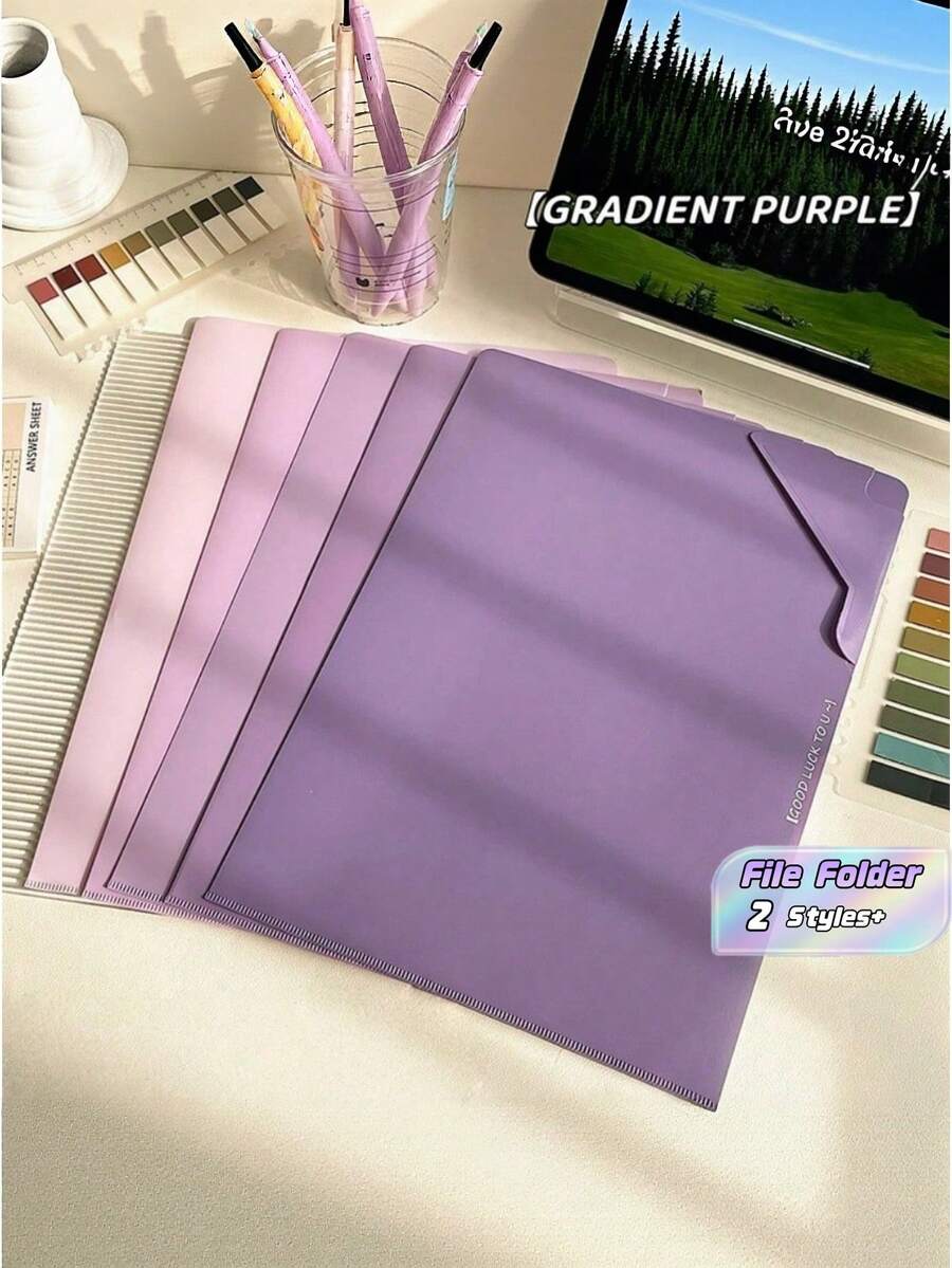 5 Packs Gradient L Type File Folders, Heavy Duty Plastic Document Organizer For Student Papers, Home Office & School Supplies - Multicolor - View 1