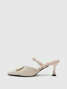 CUCCOO BIZCHIC Lazy Commute After Twist Strap Pointed Wine Glass With Light Camel Dew And Thin Heel Slippers Fall Shoes - Apricot - View 5