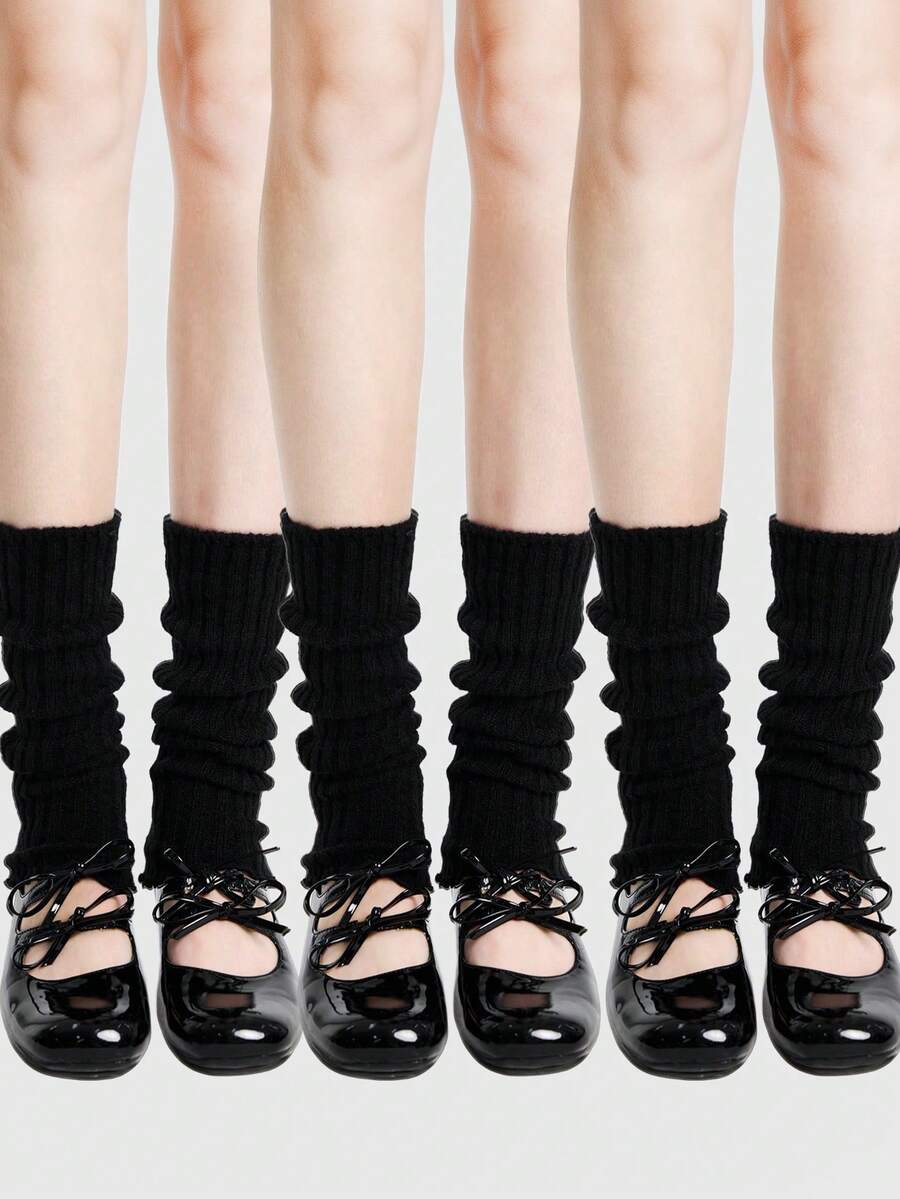 ROMWE Goth 3-Pack Ladies Black Solid Color Leg Cover - Black + Black + Black - View 1