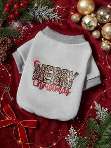 PETSIN 1 Pc Pet Christmas Cat And Dog Universal Merry Christmas Leopard Fashion Pattern English Letter Printed Pattern Grey Fleece Warm And Comfortable Dog Christmas - Multicolor - View 4