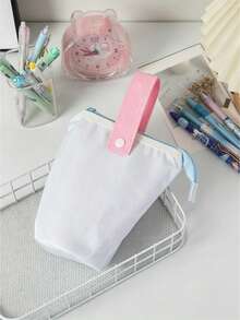 Macaron Color Block Foldable Pencil Case, Large Capacity Durable Stationery Organizer For Desk Office Use, Perfect Gift For Friend Family Bestie - multicolor - View 14