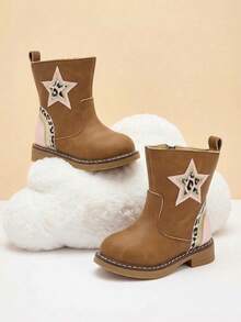 Children's Retro Boots Spring And Autumn New Print Girls British Embroidered Western Cowboy Boots Versatile Western Boots - Brown - View 1