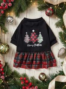 PETSIN 1pc Christmas Contrast Plaid Pet Dress - Multicolor - View 13
