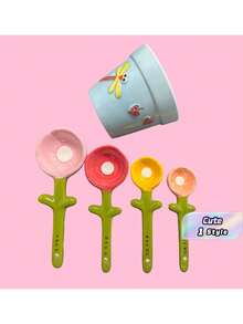 Ceramic Measuring Spoon Set, Attractive Dragonfly & Flower Shapes, Marked With Scales For Salt & Sugar Measurement, Comes With Storage Base, Ideal For Home Kitchen & Baking - Multicolor - View 1