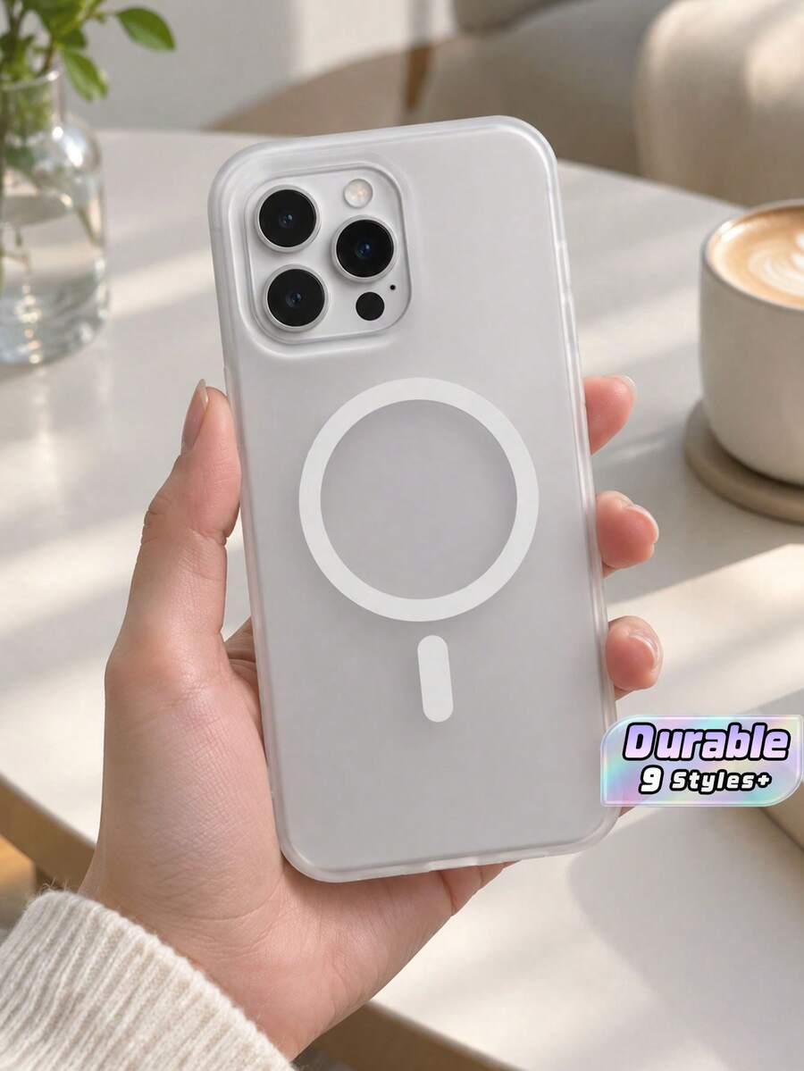 Ultra‑Thin Matte Frosted Magnetic PC Hard Phone Case, Slim Fit Protective Cover For 14‑17 Series Smartphones - transparent white - View 1