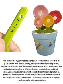 Ceramic Measuring Spoon Set, Attractive Dragonfly & Flower Shapes, Marked With Scales For Salt & Sugar Measurement, Comes With Storage Base, Ideal For Home Kitchen & Baking - Multicolor - View 7