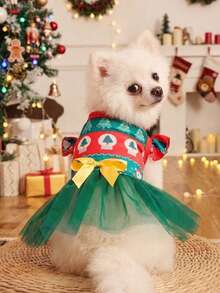 PETSIN Cute Christmas Tree Print Striped Tulle Dog Dress - Multicolor - View 3