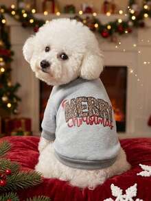 PETSIN 1 Pc Pet Christmas Cat And Dog Universal Merry Christmas Leopard Fashion Pattern English Letter Printed Pattern Grey Fleece Warm And Comfortable Dog Christmas - Multicolor - View 1