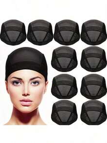 Women's Stretchable Mesh Dome Wig Cap (3/6/10 Pieces), Breathable Black Lace Front Wig Making Accessories, Adjustable For Comfortable Wear - Black - View 11