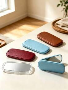 Foldable Phone Mirror Stand, Adhesive Back Sticker Phone Kickstand With Clear Makeup Mirror, Ultra Thin PU Leather Phone Grip Holder, Slim Multi-Angle Desktop Stand, Universal Compatible With Iphone Android, 8 Colors Travel Accessory - B - View 6