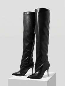 Mnmlis Pointed Thin Heel Over The Knee Boots For Women's Autumn And Winter New Pointed Thin Heel High Boots - Black - View 5