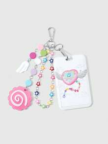 ROMWE Anime 1 Sweet, Fresh And Fashionable Multi-Colored Star Chain, Fish Cake Mirror Wings, Electronic Pet Machine, Acrylic Student Card, Campus Card, Star Card Cover DIY Keychain, Bag Pendant 1662516. - A - View 1