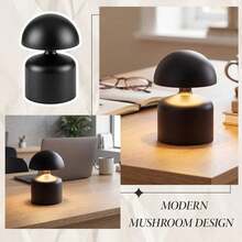 1PC Cordless Touch LED Lamp,Macaron Mushroom Design,Modern Gift For Girls,3‑Color Dimmable,Rechargeable Bedside Night Light,For Bedroom Living Room Home Decor & Gift, Black Color Options - Multi-color - View 5