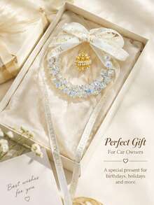 Elegant Crystal Car Hanging Ornament, Heart‑Pattern Bow Ribbon Pearl Decor, Hollow Locket Pendant For Scented Plaster, Rearview Mirror Hanging Accessory, Auto Interior Fragrance Decoration, Perfect Festival & Birthday Gift For Car Owners - multicolor - View 12