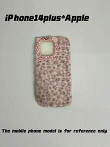 Kawaii Fluffy Pink Leopard Print Phone Case, 3D Cute Cat Face Design Soft Fuzzy Warm Winter Shock‑Absorbing Phone Cover Compatible With Iphone - Multicolor - View 12